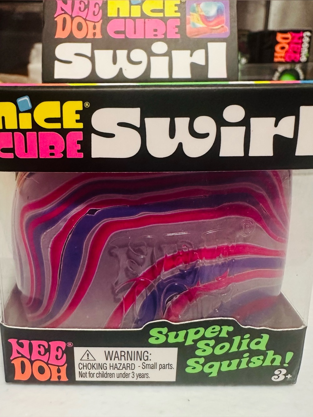 Nee Doh Swirl Super Solid Squish Cube - Pink & Purple Swirl